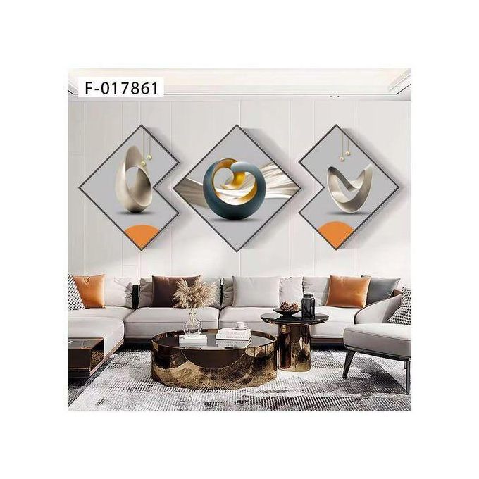 Ensemble moderne de 3 décorations murales pour salle à manger avec horloge silencieuse intégrée - Multicolore