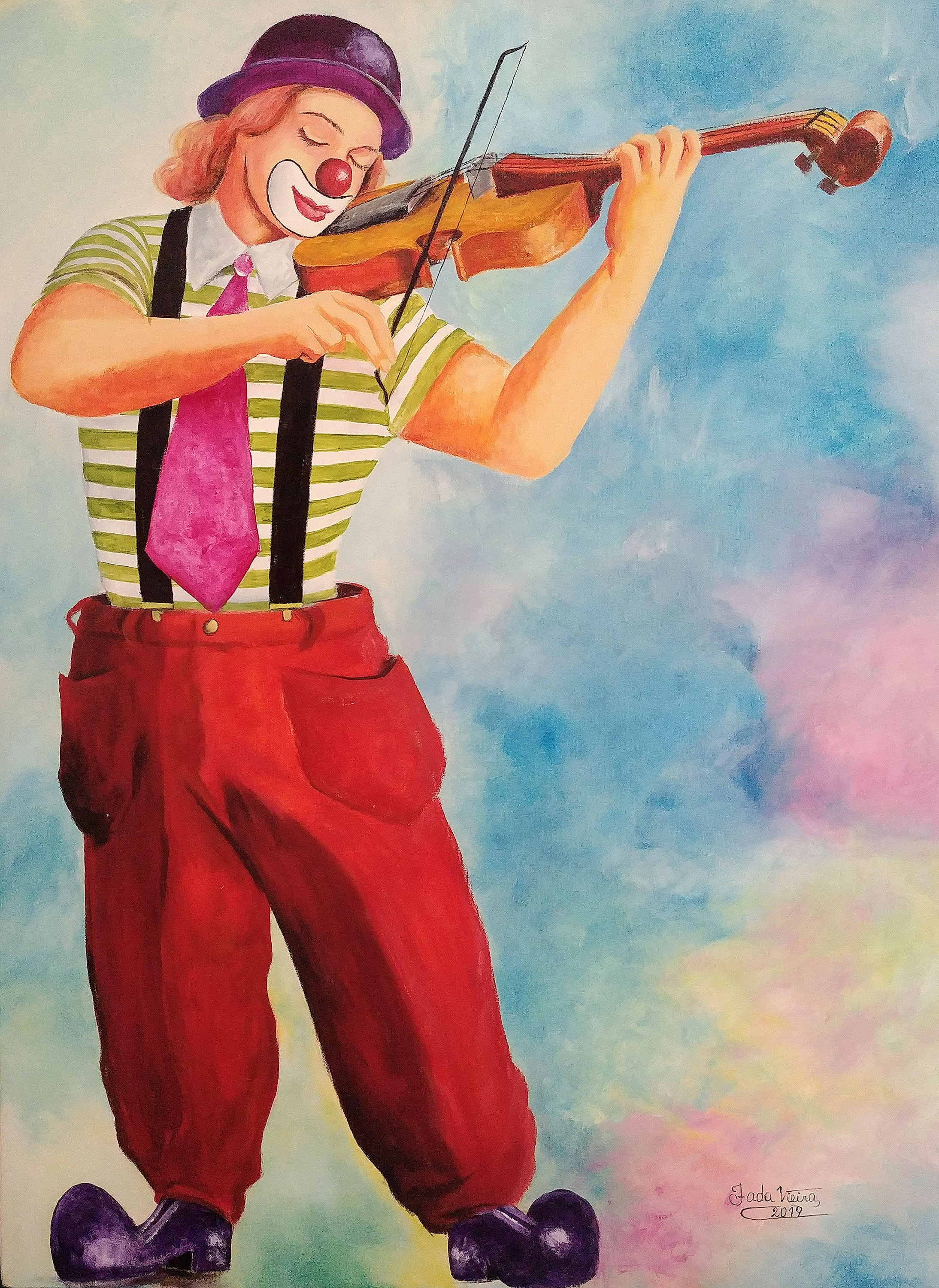 Um lindo palhaço tocando violino