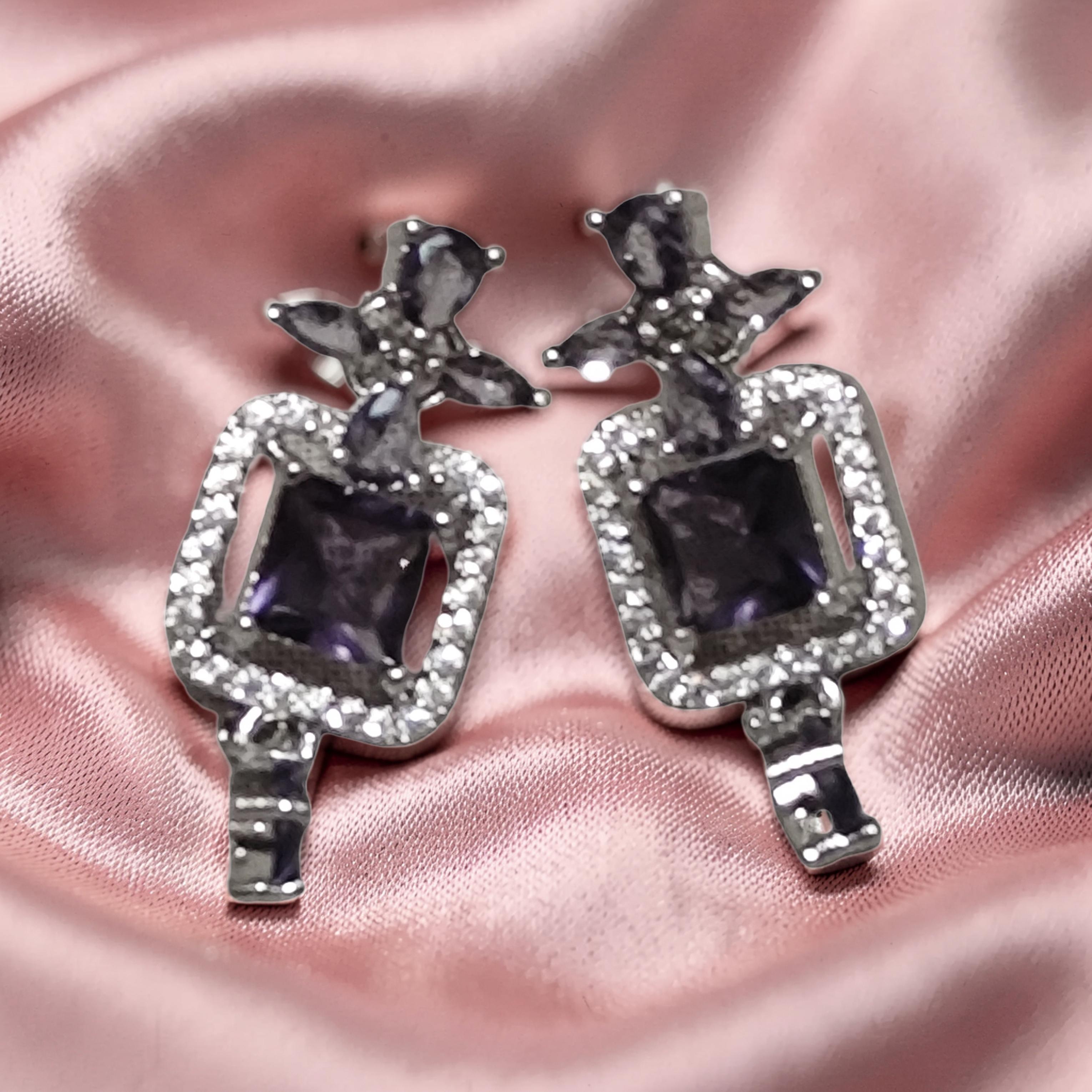 Elegant Silver Ad Dangle Earrings