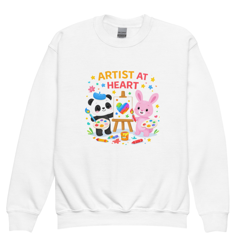 Kids' Sweatshirt I Artist at Heart Kids Sweatshirt – Cute Creative Art Hoodie for Children I Adorable Panda & Bunny Art Design | Cozy Creative Sweatshirt for Kids