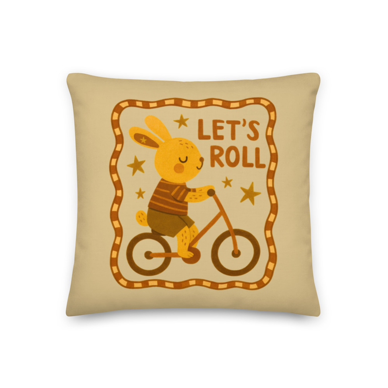 Bunny Pillow – Cute Retro Kids Cushion | Boho Animal Nursery Decor I Adorable Cycling Bunny Throw Pillow for Playroom & Kids Bedroom