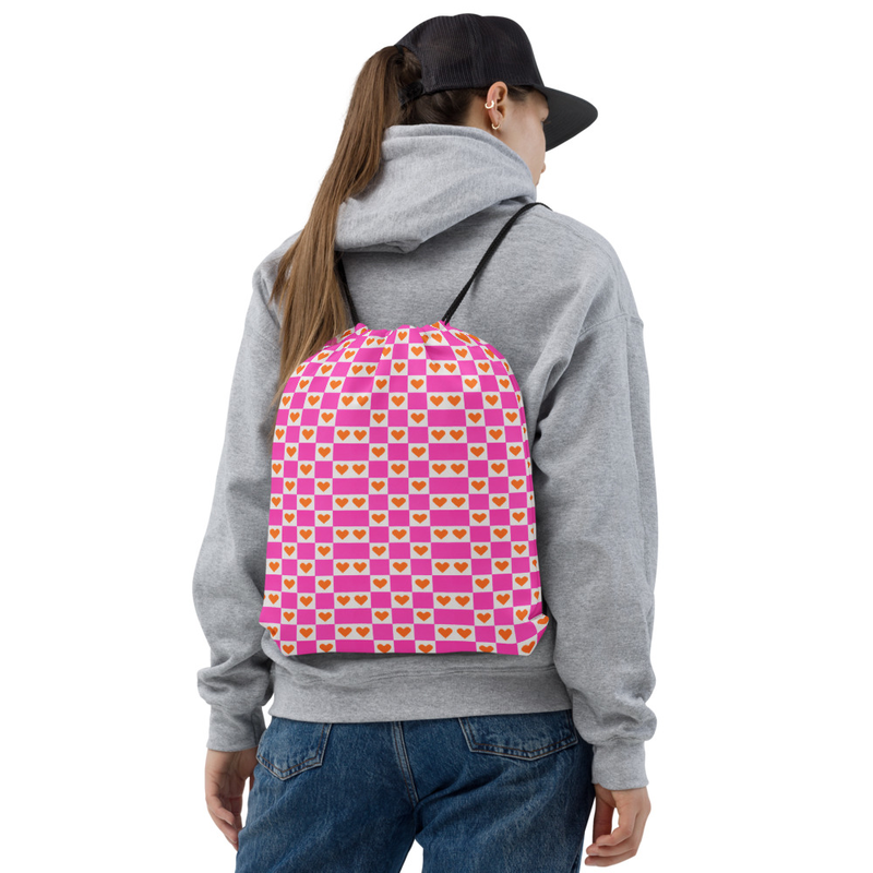 Cute Pink Heart Drawstring Bag for Kids – Adorable Kids Gym & Daycare Backpack