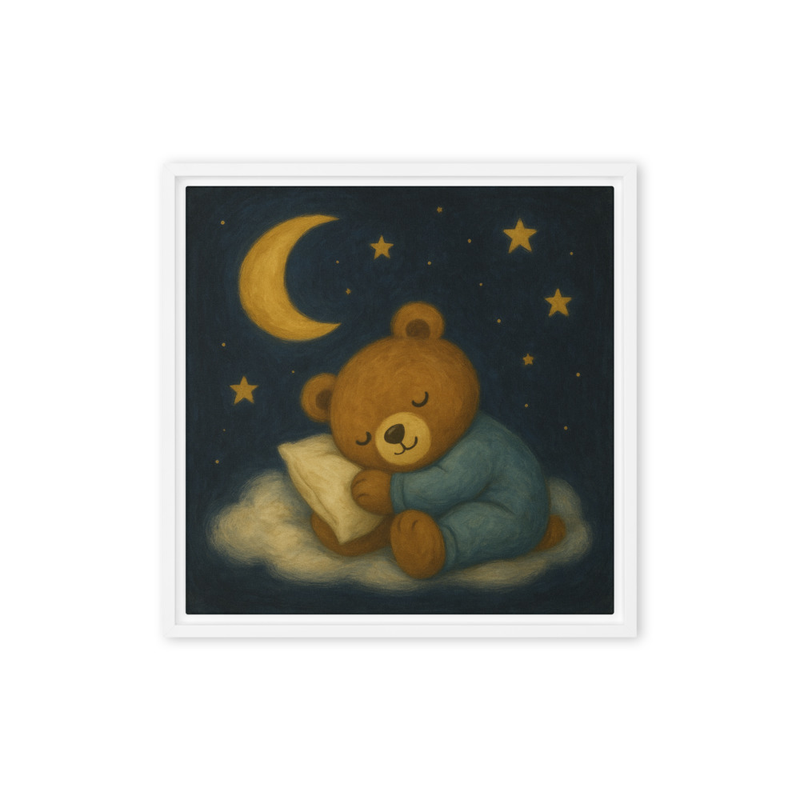 Sleepy Moon Bear Nursery Wall Art – Cute Bedtime Animal Art Print for Baby & Kids Room Decor (Unisex Neutral Night Sky Theme)