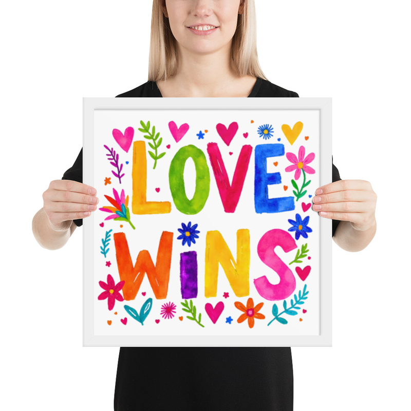 Love Wins Wall Art for Kids Room | Colorful Positive Quote Print | Rainbow Nursery Decor | Gender Neutral Playroom Poster | Happy Flower Art Print