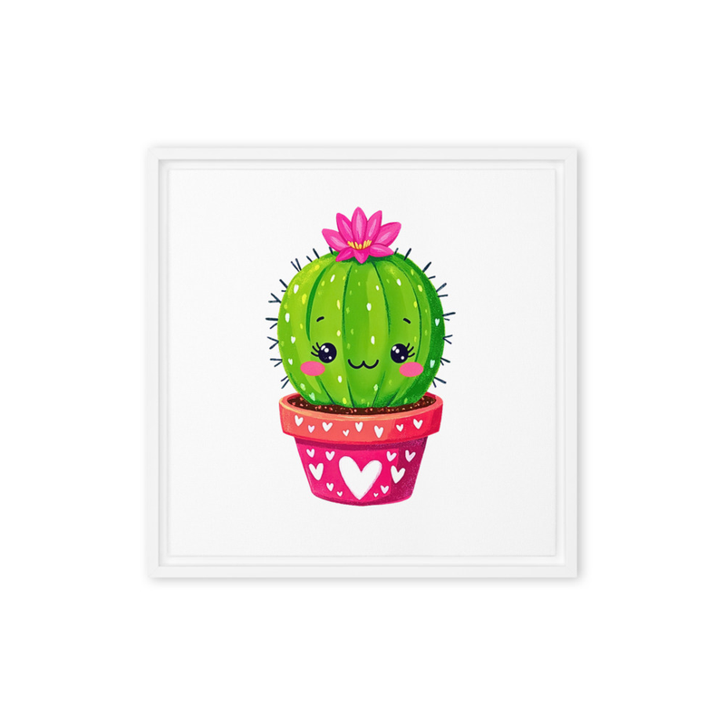 Cute Kawaii Cactus Wall Art for Girls Room – Pink & Green Nursery Decor | Playroom Print | Adorable Plant Illustration with Hearts – Gift for Kids
