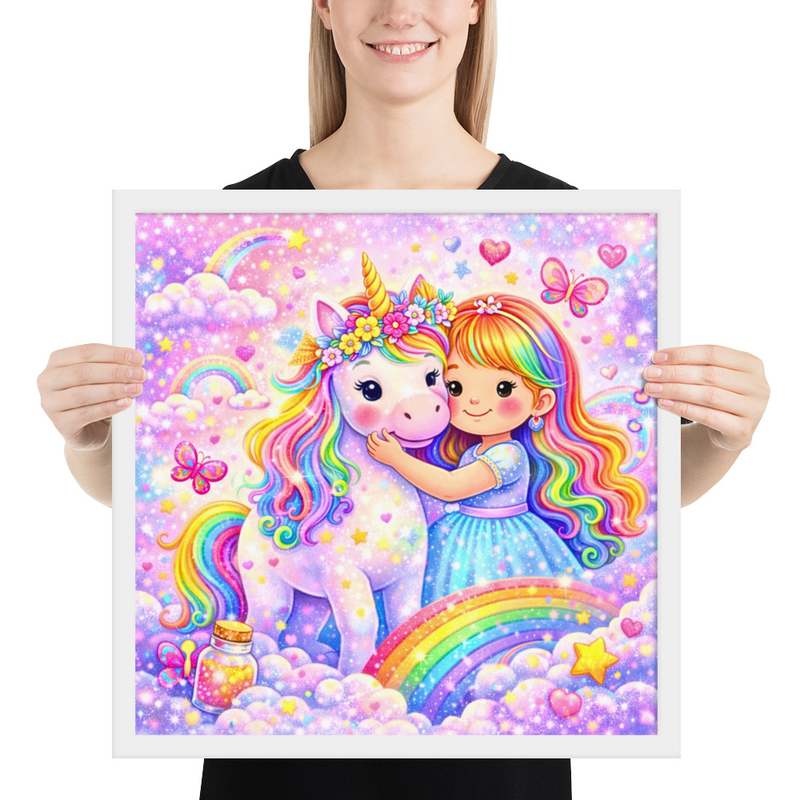 Rainbow Unicorn & Best Friend Wall Art for Girls – Magical Kids Room Decor I Children's Wall Art I Wall Art for Kids