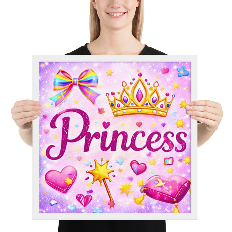 Princess Wall Art for Girls Room – Cute Pink Nursery & Kids Bedroom Decor, Magical Princess Poster