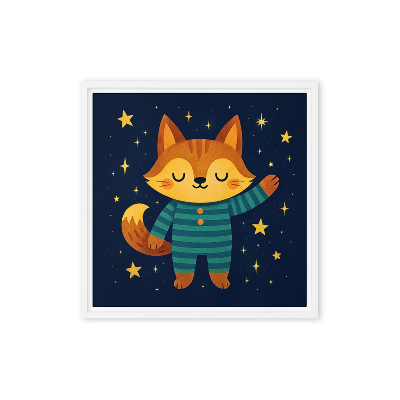 Cute Bedtime Fox Wall Art for Kids | Nursery Sleepy Animal Print | Night Sky Pajama Fox Decor for Baby & Toddler Bedroom