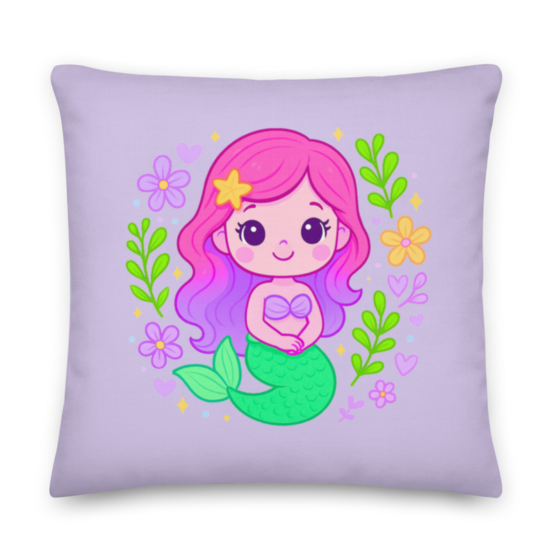 Cute Mermaid Throw Pillow – Kawaii Pastel Ocean Decor for Kids Rooms I Cute Pillow for Kids
