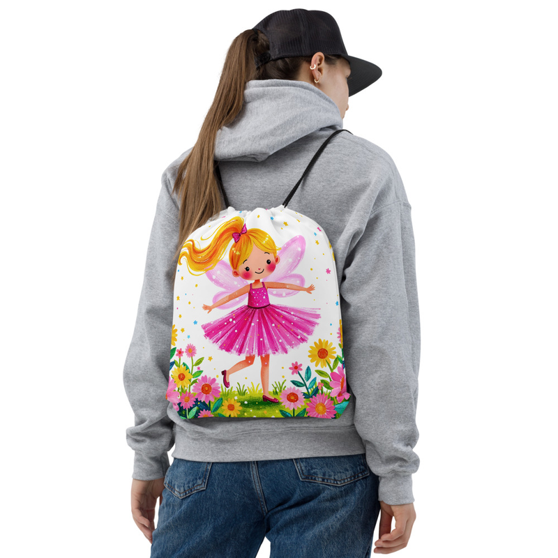 Fairy Dreams Kids Drawstring Backpack – Cute Pink Fairy Bag for Girls, Preschool & Daycare Essential