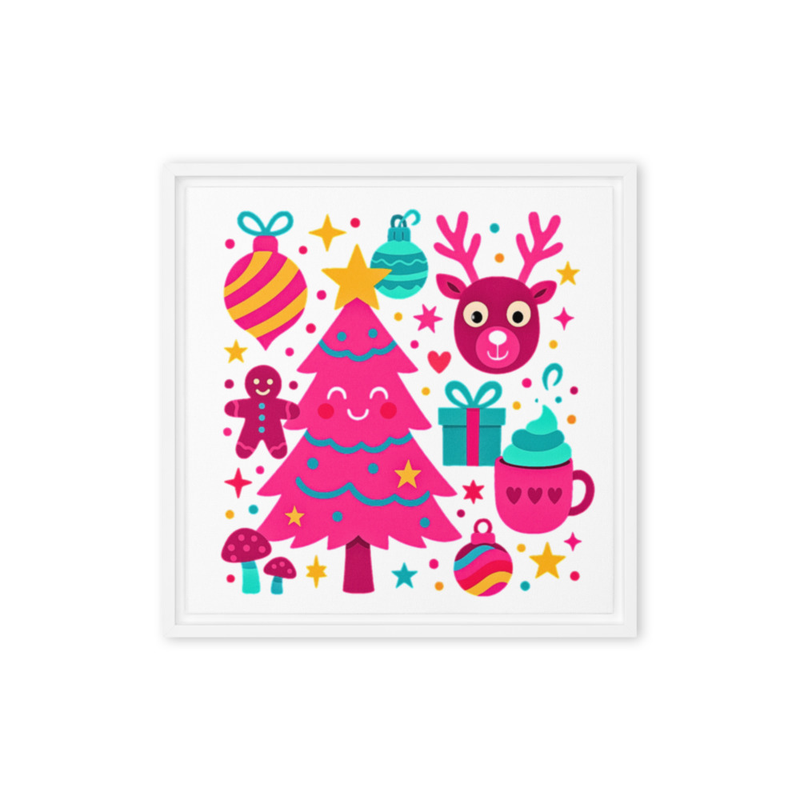 Adorable Pink Christmas Tree & Reindeer Artwork – Festive Kids’ Room Decor, Nursery Print, Gift for Girls
