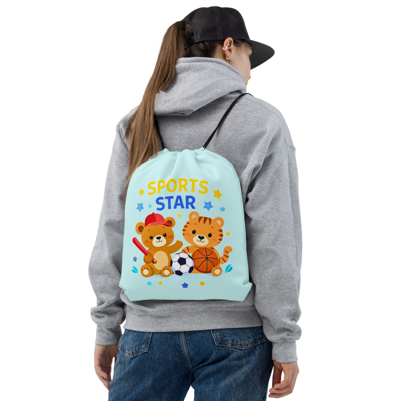 Kids Sports Star Drawstring Backpack – Cute Animal Gym Bag for Kids, Pre-school & Kindergarten Play Bag