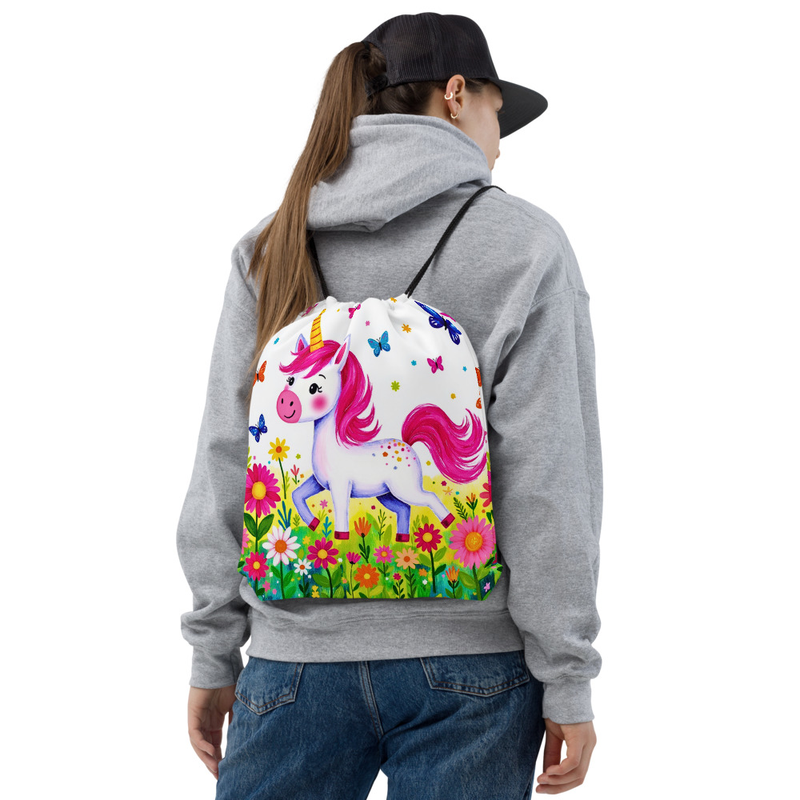 Unicorn Dreams Kids Drawstring Backpack – Cute Unicorn Bag for Kids, Playful School & Daycare Bag