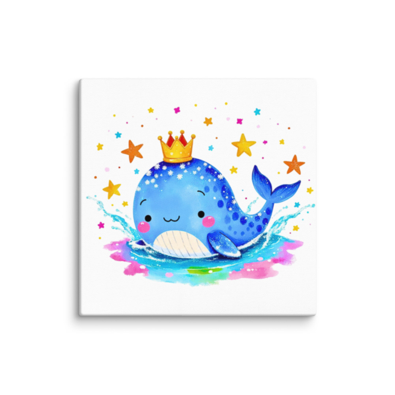 Kawaii Whale Canvas Wall Art – Blue Ocean Nursery Decor, Cute Sea Animal Print for Girls & Boys, Playroom & Kids Bedroom Wall Art