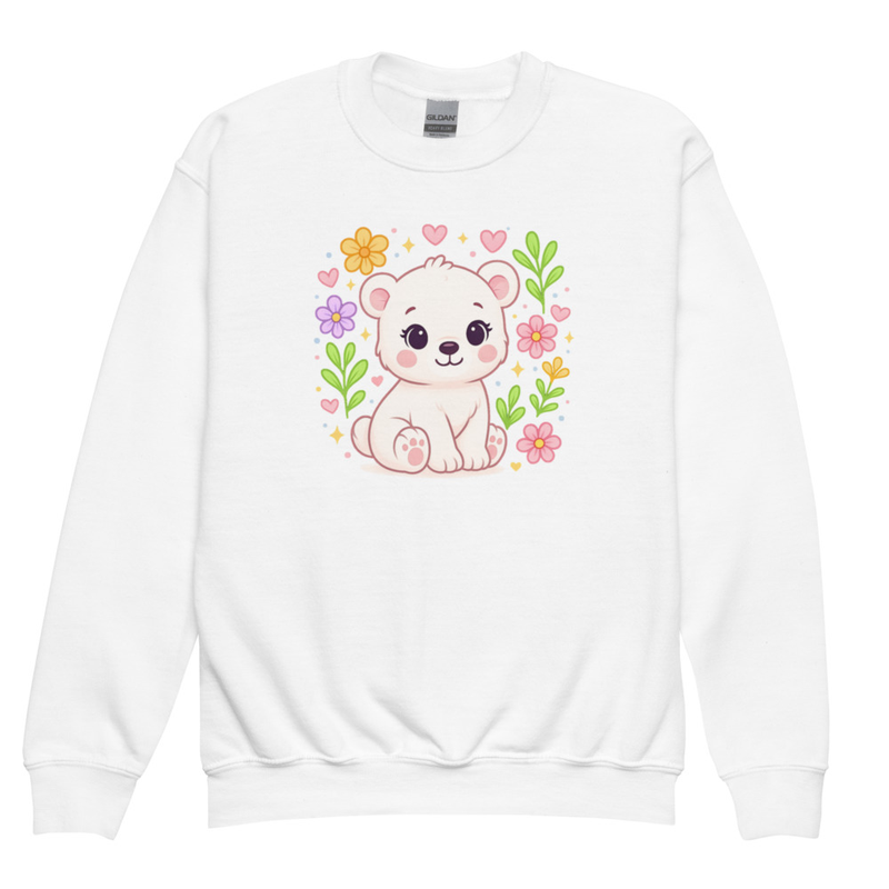 Cute White Bear Kids Sweatshirt – Kawaii Pastel Animal Sweater for Girls, Cozy & Soft I 