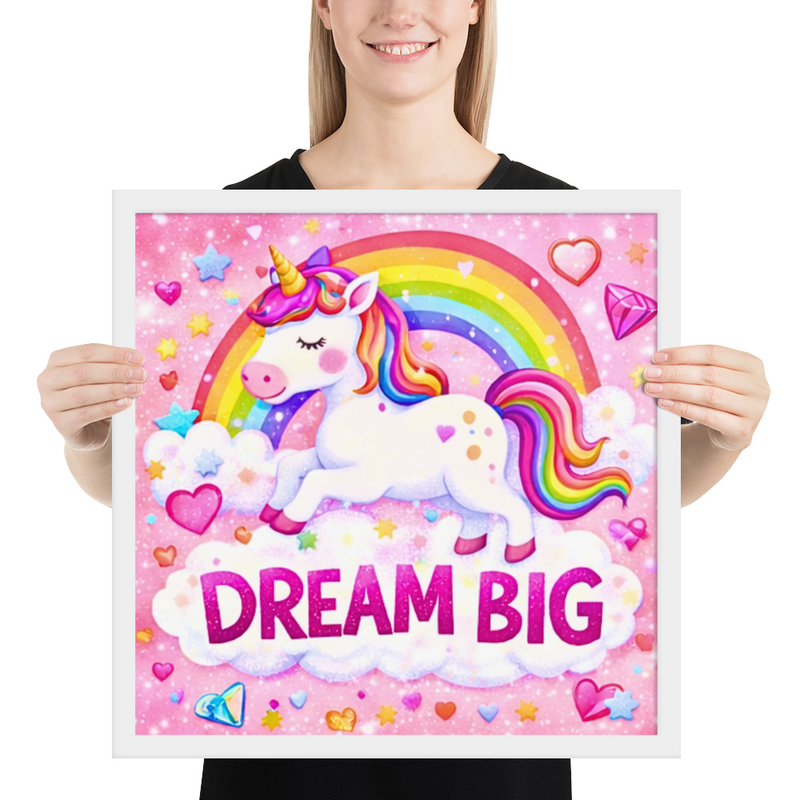 Dream Big Unicorn Wall Art for Girls – Magical Rainbow Princess Nursery & Kids Room Decor