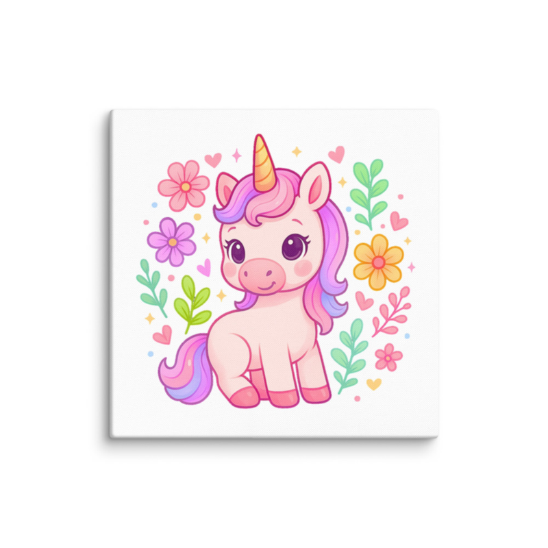 Kawaii Unicorn Canvas Wall Art – Pink & Pastel Girls Room Decor, Cute Nursery Print, Magical Rainbow Bedroom Art for Toddlers & Kids