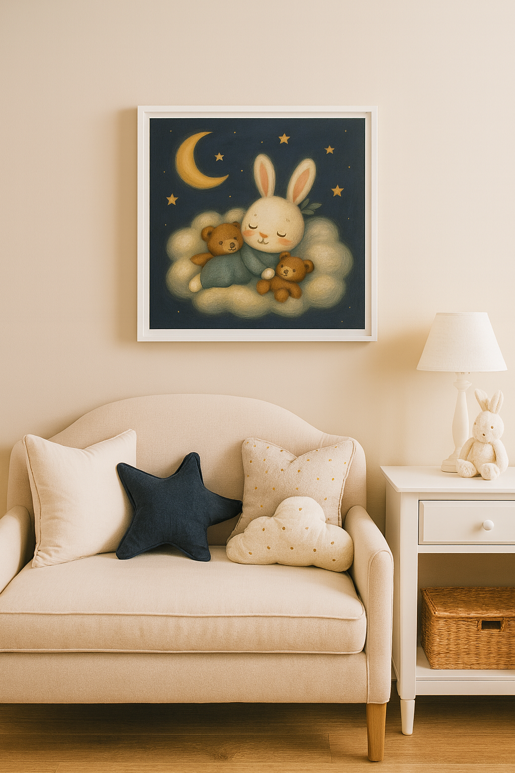 Dreamy Bunny & Teddy Bears Night Sky Nursery Wall Art – Cozy Bedtime Printable Decor for Baby & Toddler Bedrooms