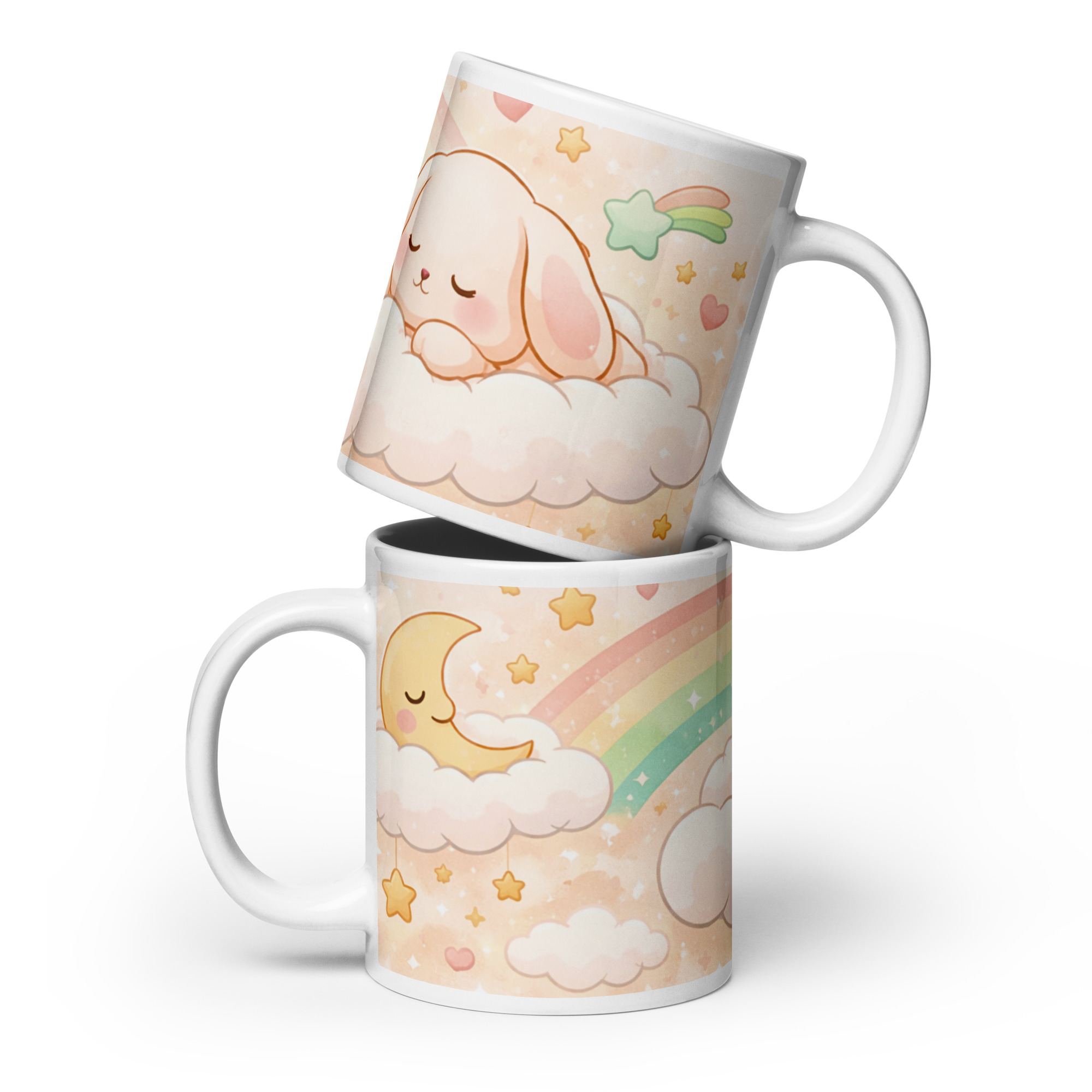 Cute Kids Mug – Teddy Bear & Sleepy Bunny Rainbow Mug for Children | Adorable Nursery Coffee & Cocoa Cup
