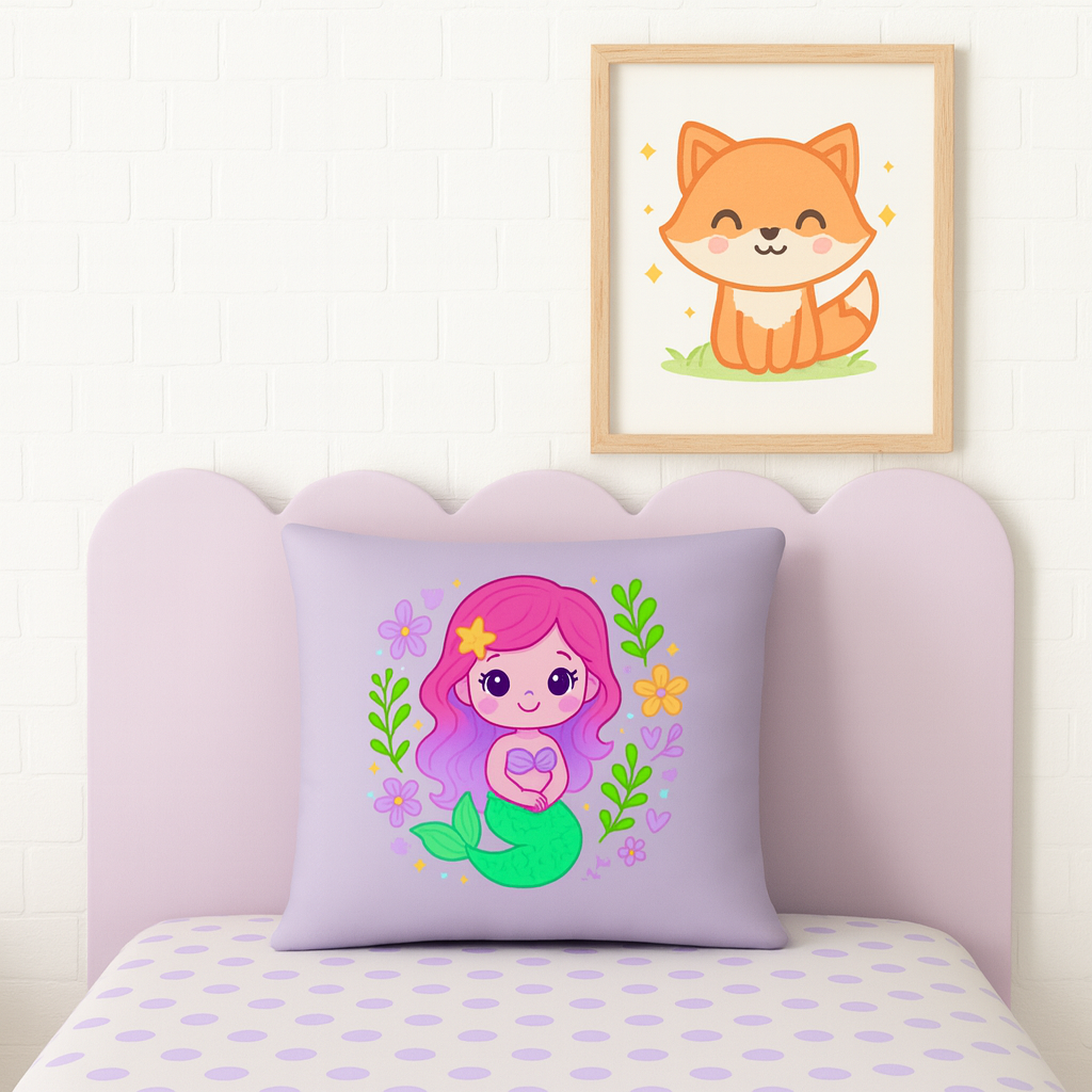 Cute Mermaid Throw Pillow – Kawaii Pastel Ocean Decor for Kids Rooms I Cute Pillow for Kids