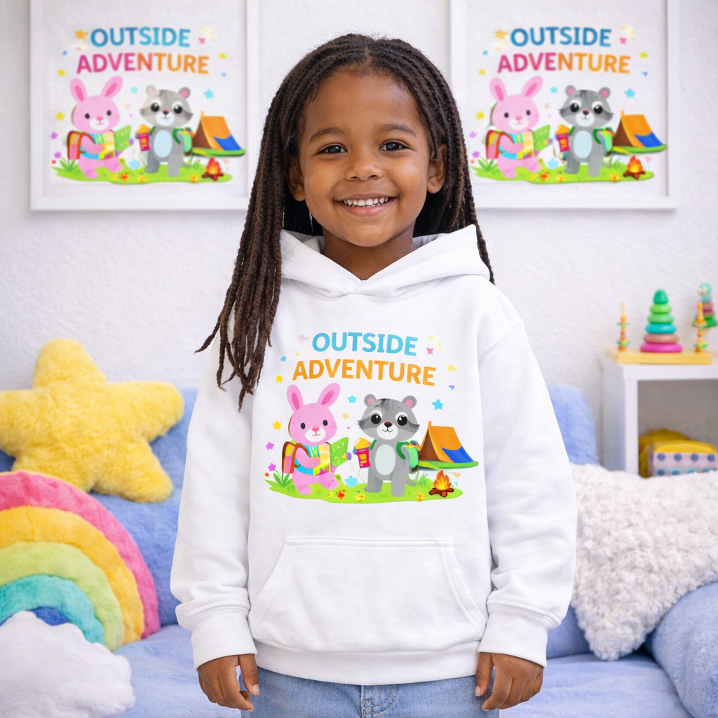 Outside Adventure Kids Hoodie – Cute Camping Hoodie for Kids | Fun Animal Nature Sweatshirt