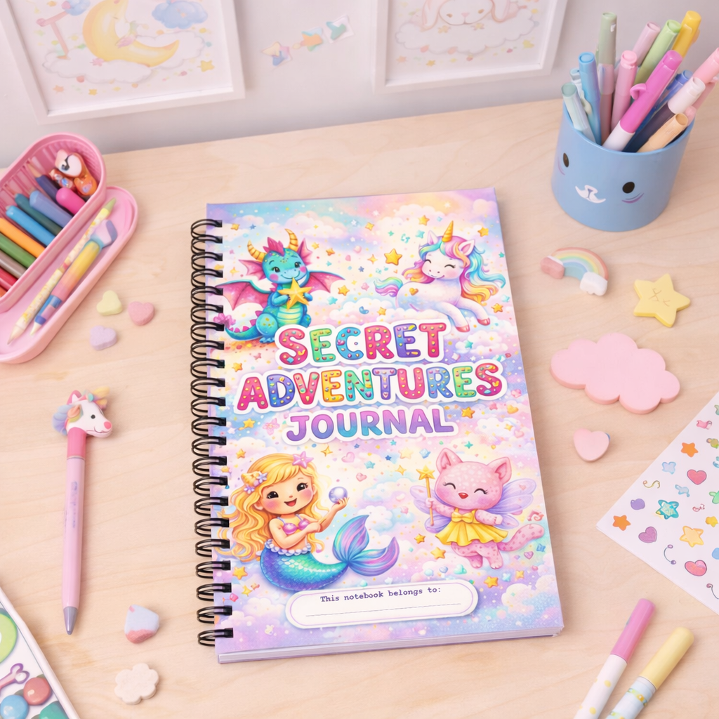 Secret Adventures Journal for Kids – Magical Creatures Notebook with Dragon, Unicorn & Mermaid | Kids Writing Journal I Kids Stationary I Gift for Kids