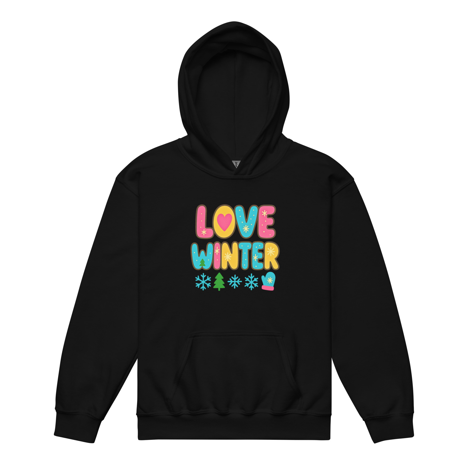 Love Winter Kids Hoodie | Cute Winter Sweater for Girls & Boys | Cozy Holiday Sweatshirt | Snowflake & Christmas Tree Design | Youth Hoodie