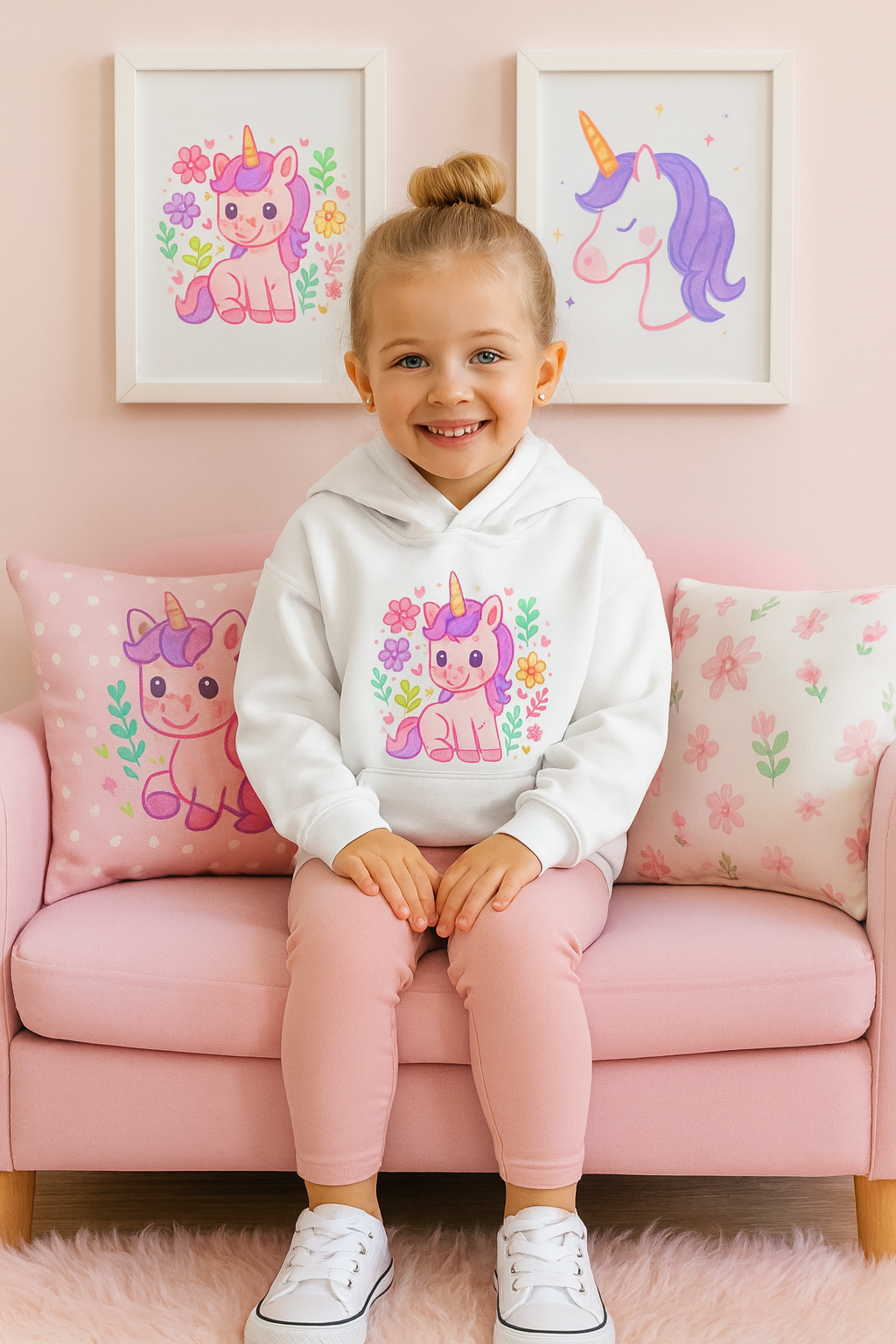Cute Unicorn Kids Hoodie – Kawaii Pastel Sweater for Girls I Adorable Pink Unicorn Hoodie with Flowers – Cozy Gift for Little Girls