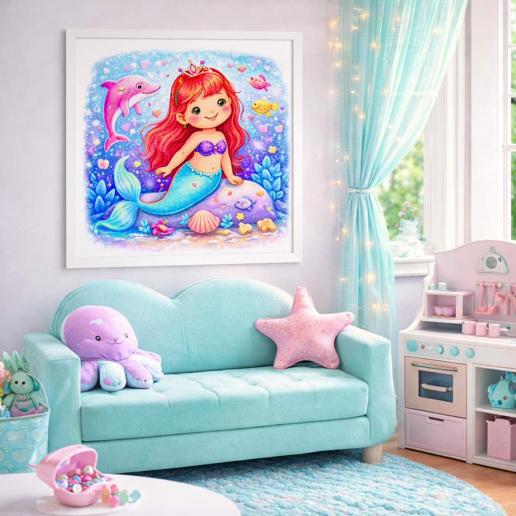 Magical Mermaid Princess Wall Art for Girls – Cute Mermaid Nursery & Playroom Decor