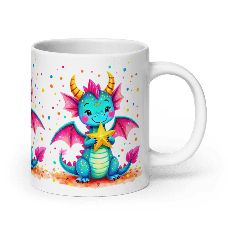 Cute Dragon Kids Mug – Magical Baby Dragon Holding Star | Adorable Fantasy Mug for Children I Gift for Children