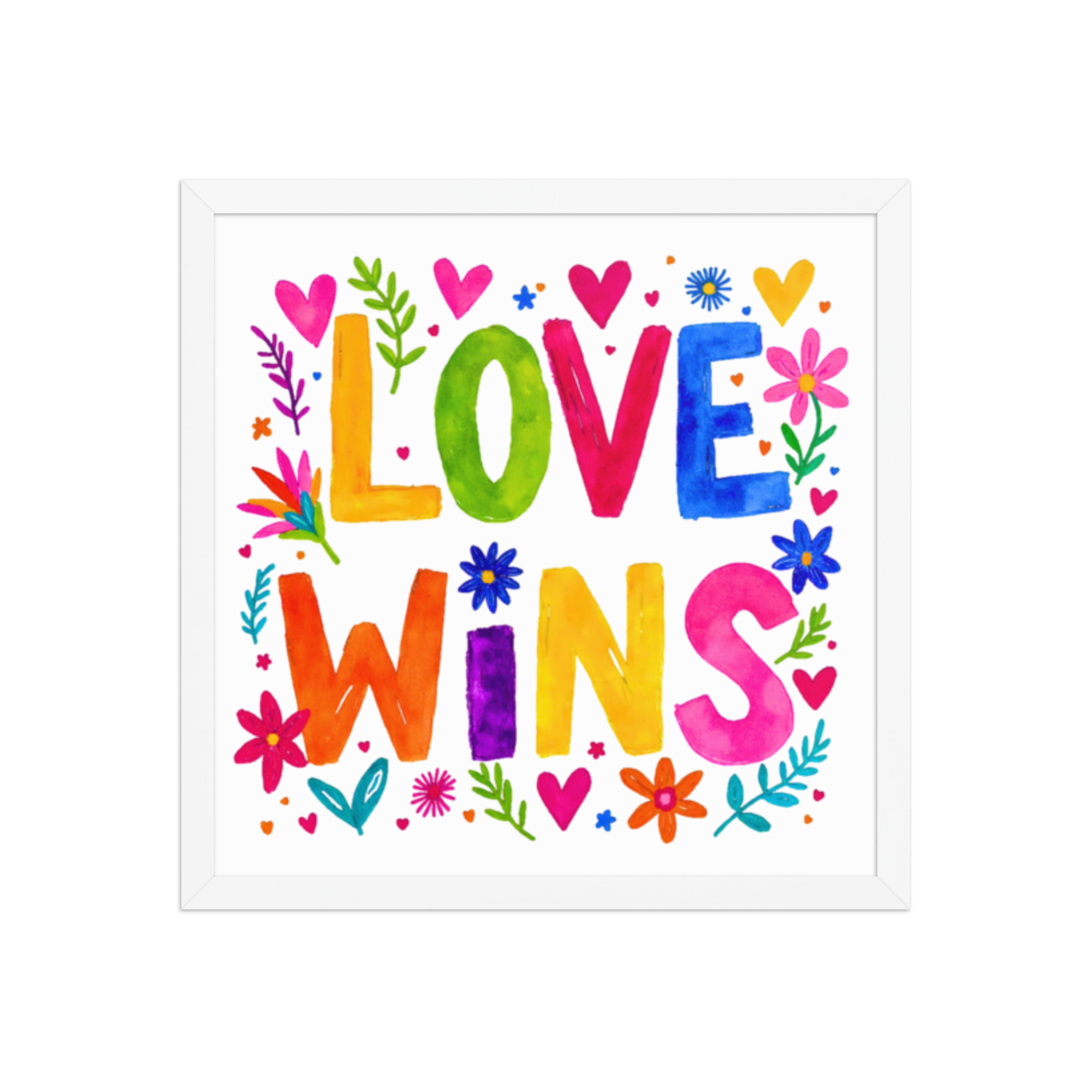 Love Wins Wall Art for Kids Room | Colorful Positive Quote Print | Rainbow Nursery Decor | Gender Neutral Playroom Poster | Happy Flower Art Print