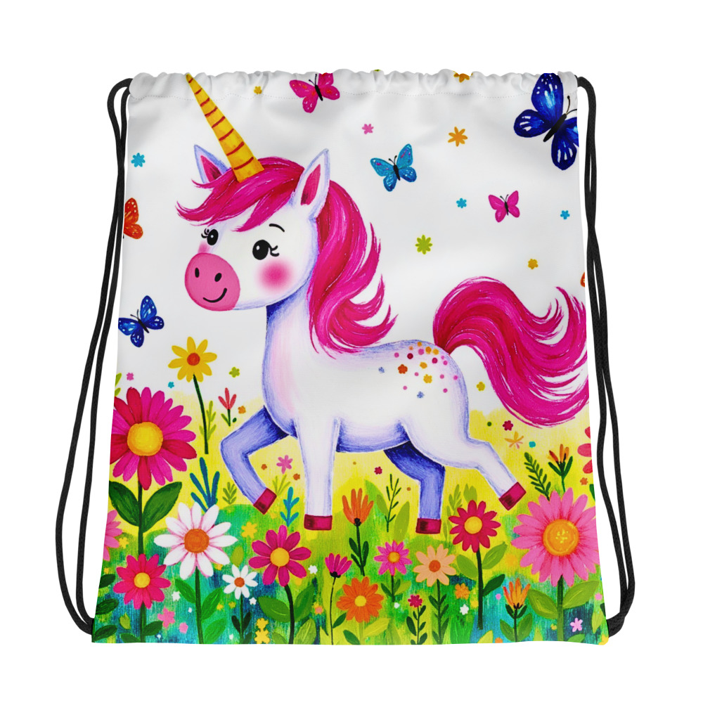 Unicorn Dreams Kids Drawstring Backpack – Cute Unicorn Bag for Kids, Playful School & Daycare Bag