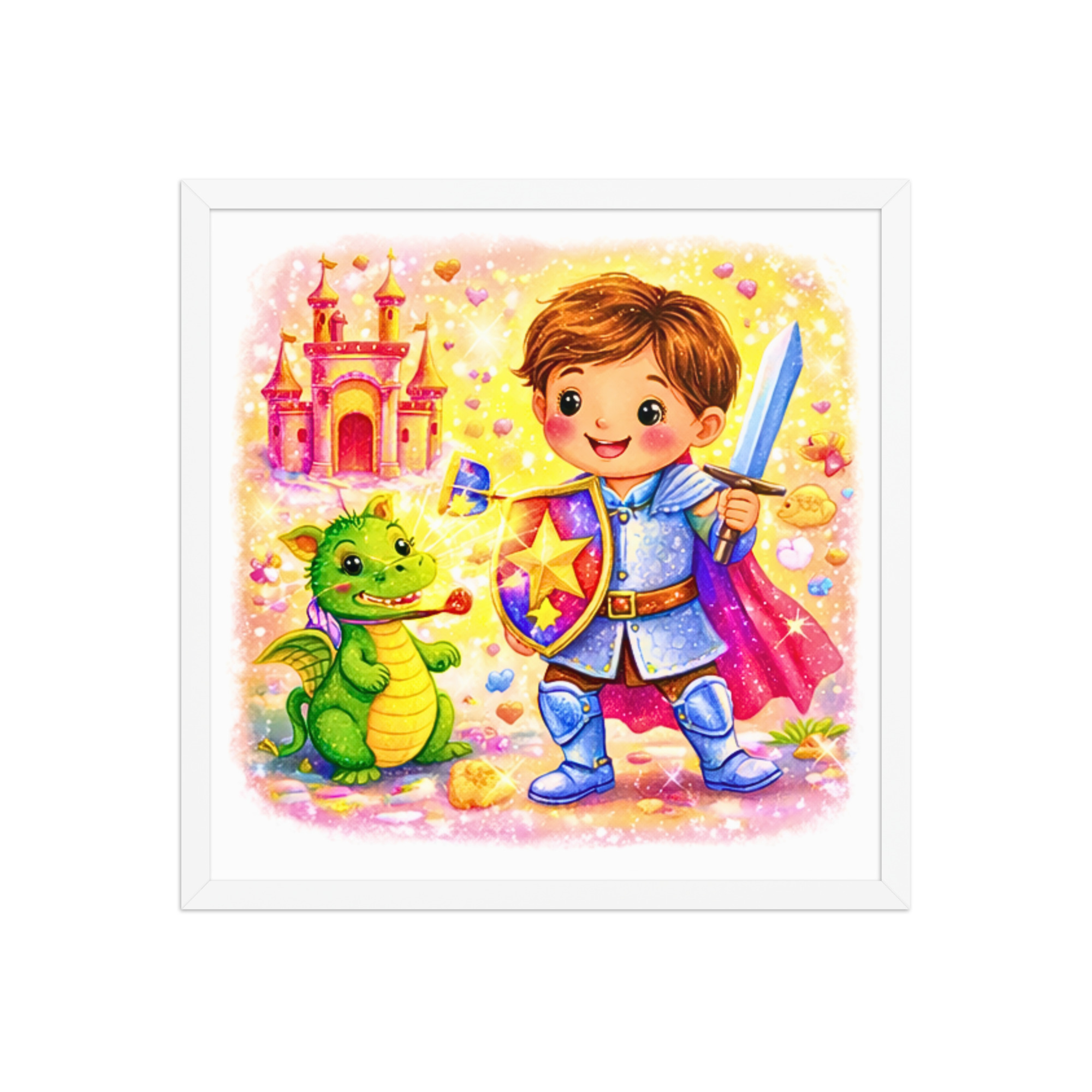 Brave Little Knight & Friendly Dragon Wall Art for Kids – Magical Boys Playroom Print I Children's Wall Art