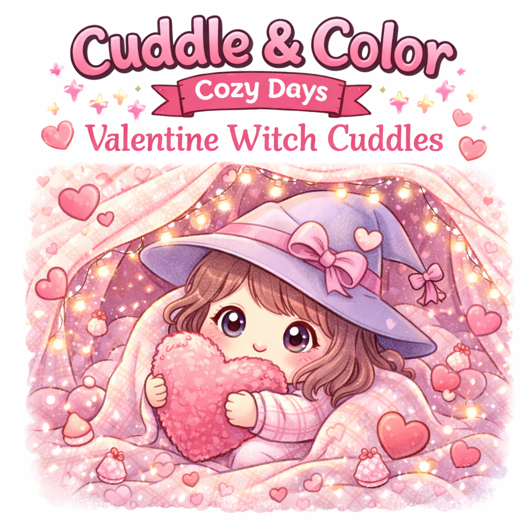 Valentine Witch Coloring Pages I Cozy Valentine Witch Coloring Pages – Cute Kawaii Love & Baking Scenes