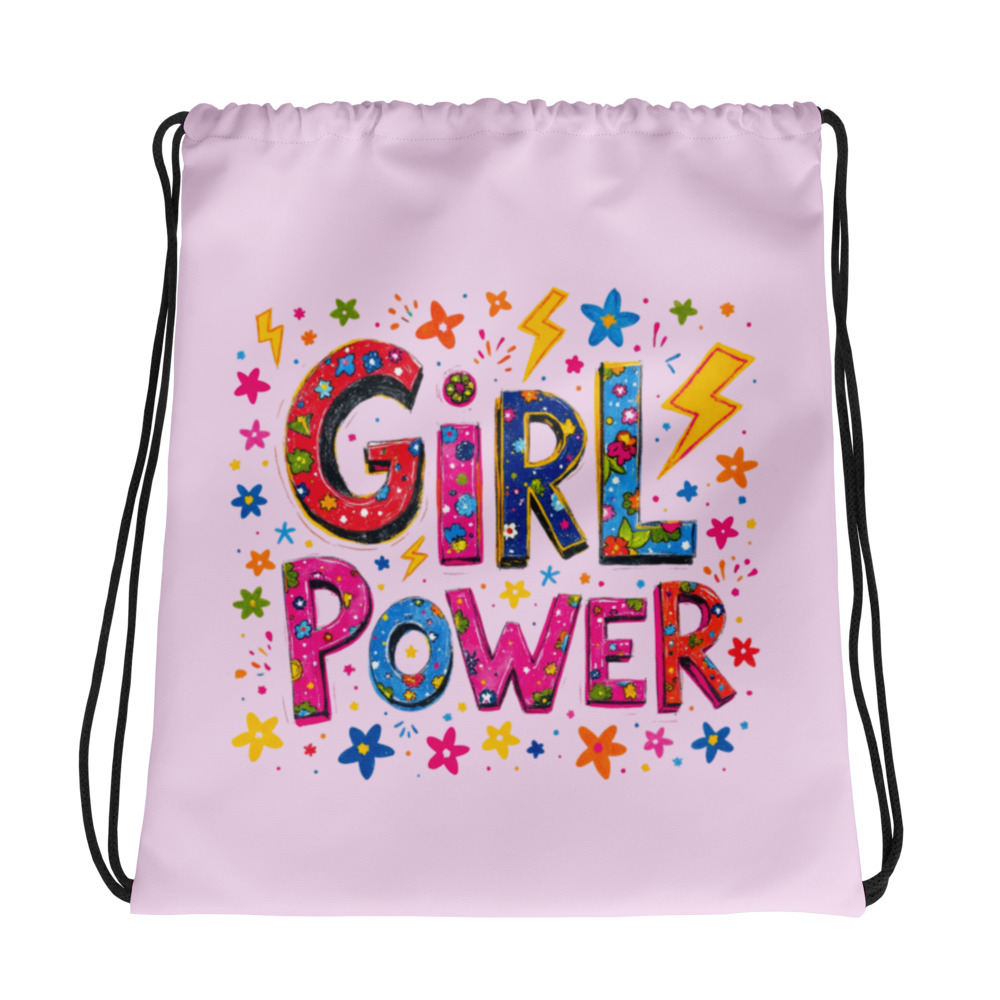 Girl Power Drawstring Backpack for Girls – Cute Pink  Gym Bag, Preschool & Daycare Bag, Empowering Children’s Gift