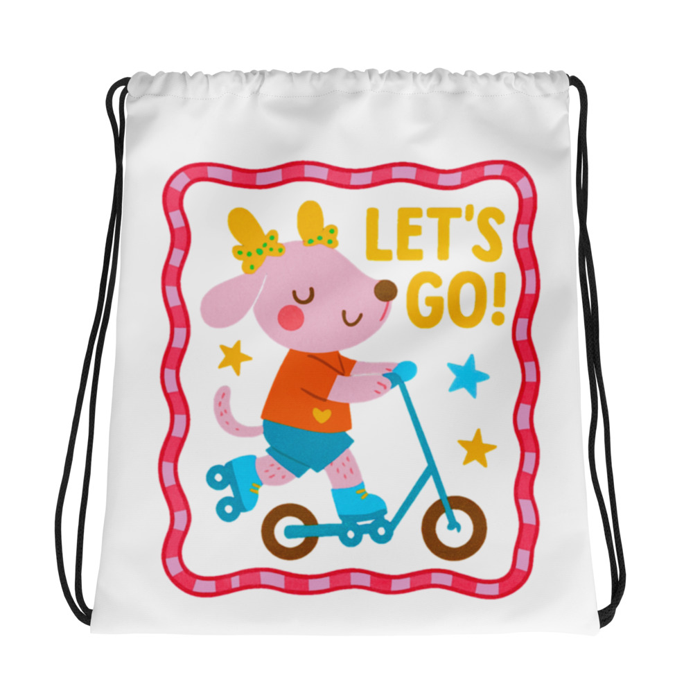 “Let’s Go!” Kids Drawstring Backpack – Cute Scooter Design for Kids | Fun Preschool & Daycare Bag