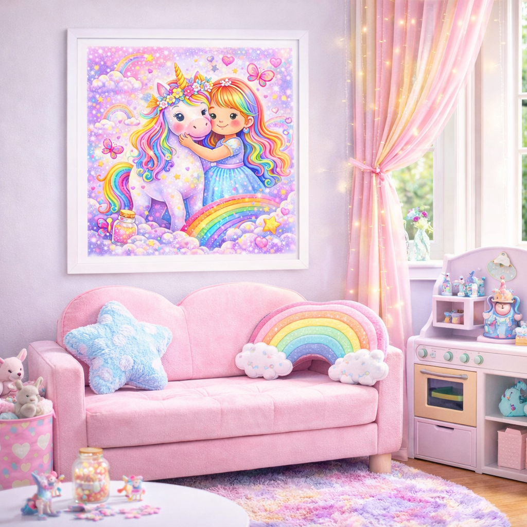 Rainbow Unicorn & Best Friend Wall Art for Girls – Magical Kids Room Decor I Children's Wall Art I Wall Art for Kids