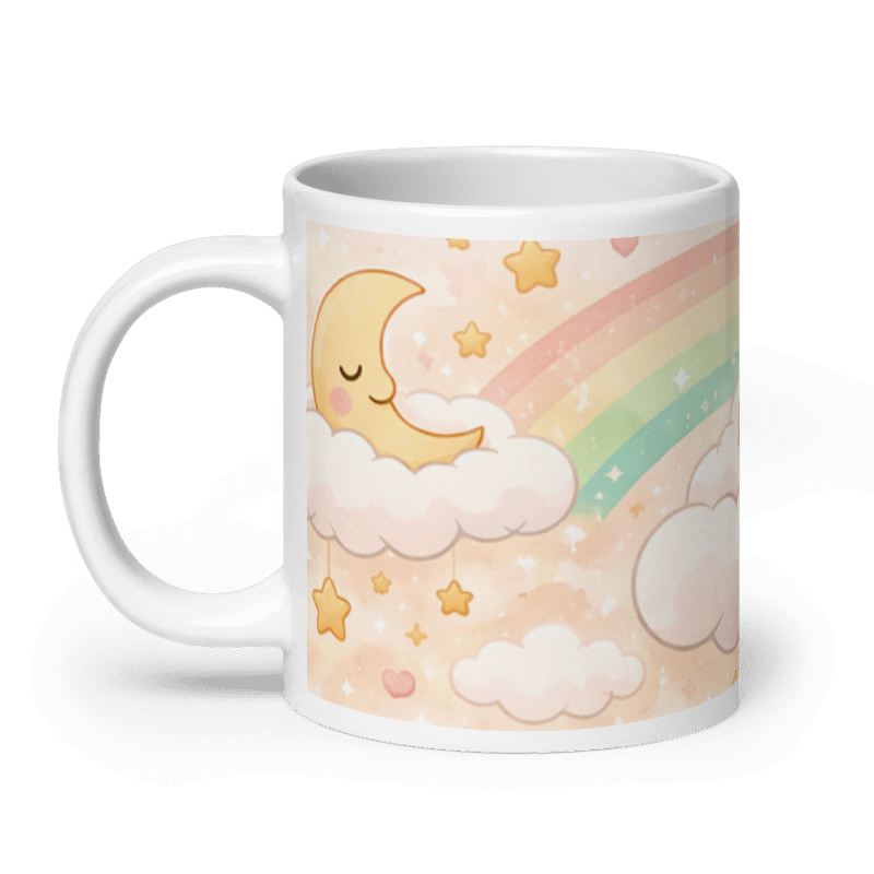Cute Kids Mug – Teddy Bear & Sleepy Bunny Rainbow Mug for Children | Adorable Nursery Coffee & Cocoa Cup
