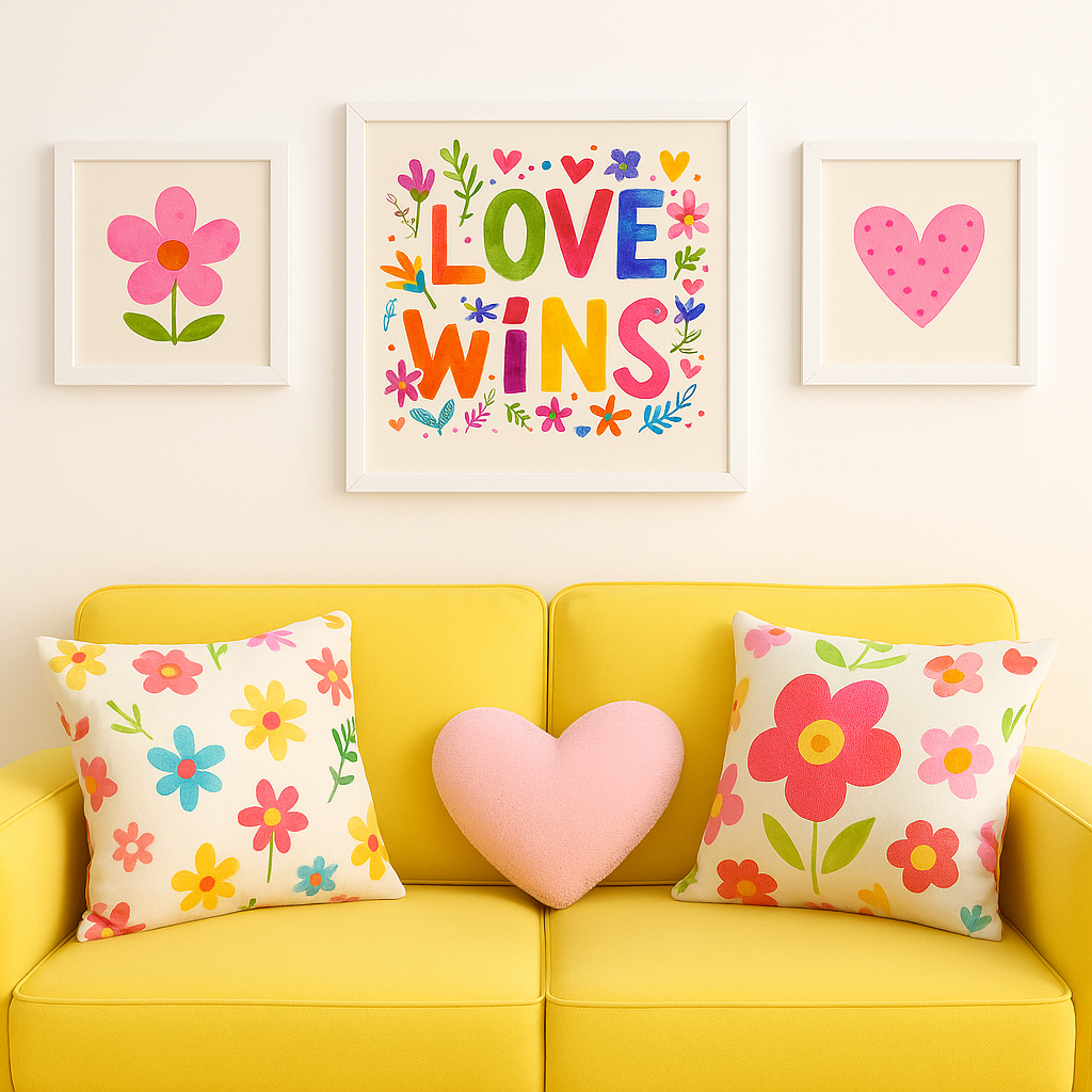 Love Wins Wall Art for Kids Room | Colorful Positive Quote Print | Rainbow Nursery Decor | Gender Neutral Playroom Poster | Happy Flower Art Print