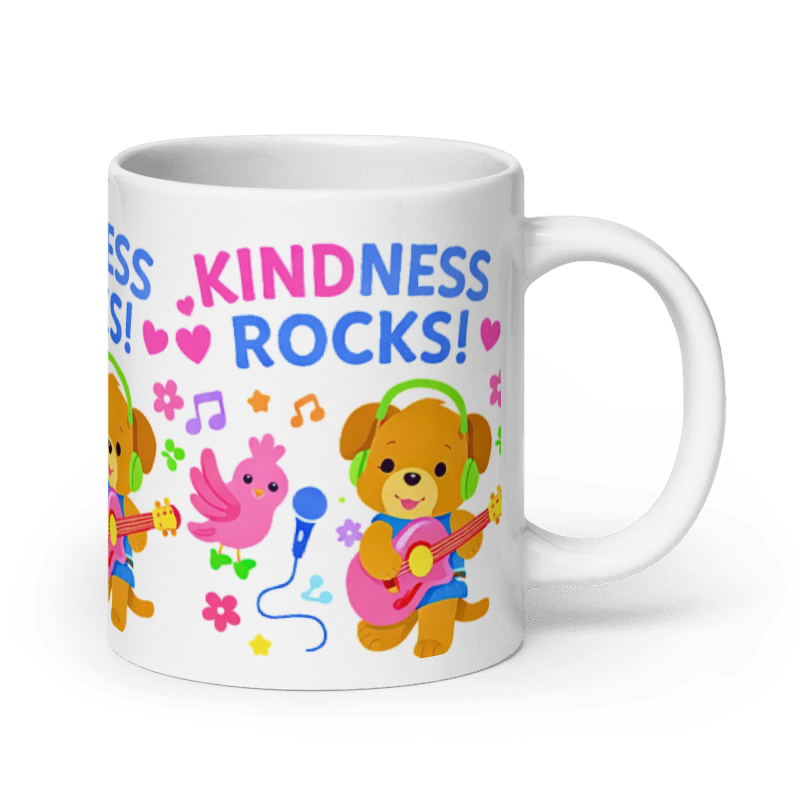 Kindness Rocks Kids Mug – Cute Animal Music Mug for Children | Positive Message Tee  & Cocoa Cup I Gift for Kids