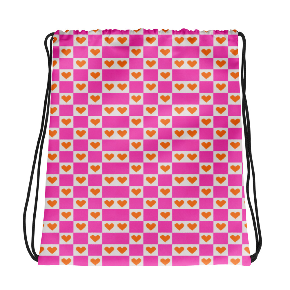 Cute Pink Heart Drawstring Bag for Kids – Adorable Kids Gym & Daycare Backpack