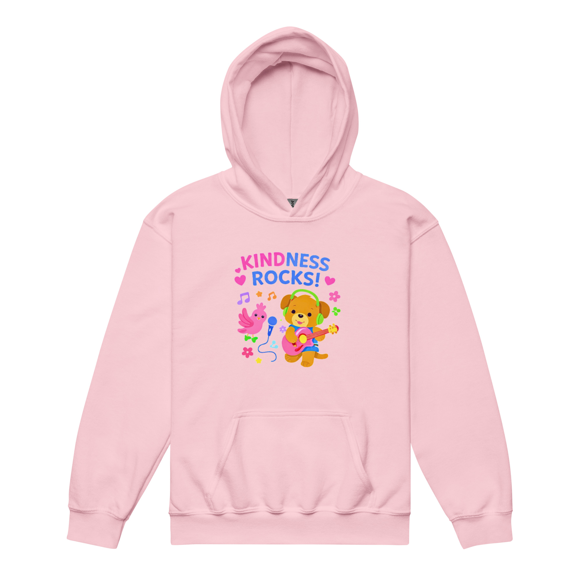 Kindness Rocks Kids Hoodie – Cute Musical Dog Design | Cozy Hoodie for Girls & Boys I Positive message kids clothing • Music-themed kids hoodie • Playful character hoodie • Gift for kids