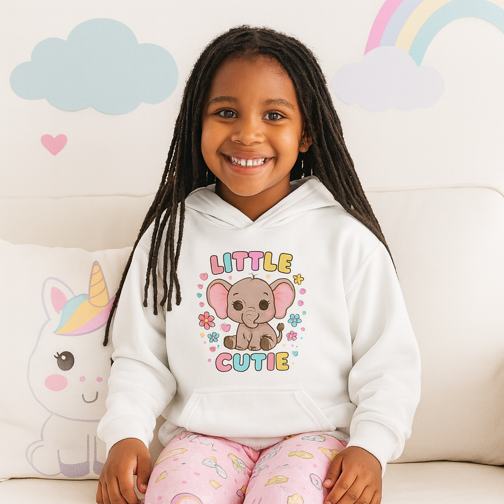 Little Cutie Kids Hoodie | Cute Elephant Sweatshirt for Girls & Boys | Kawaii Animal Hoodie | Cozy Children’s Apparel | Youth Hoodie