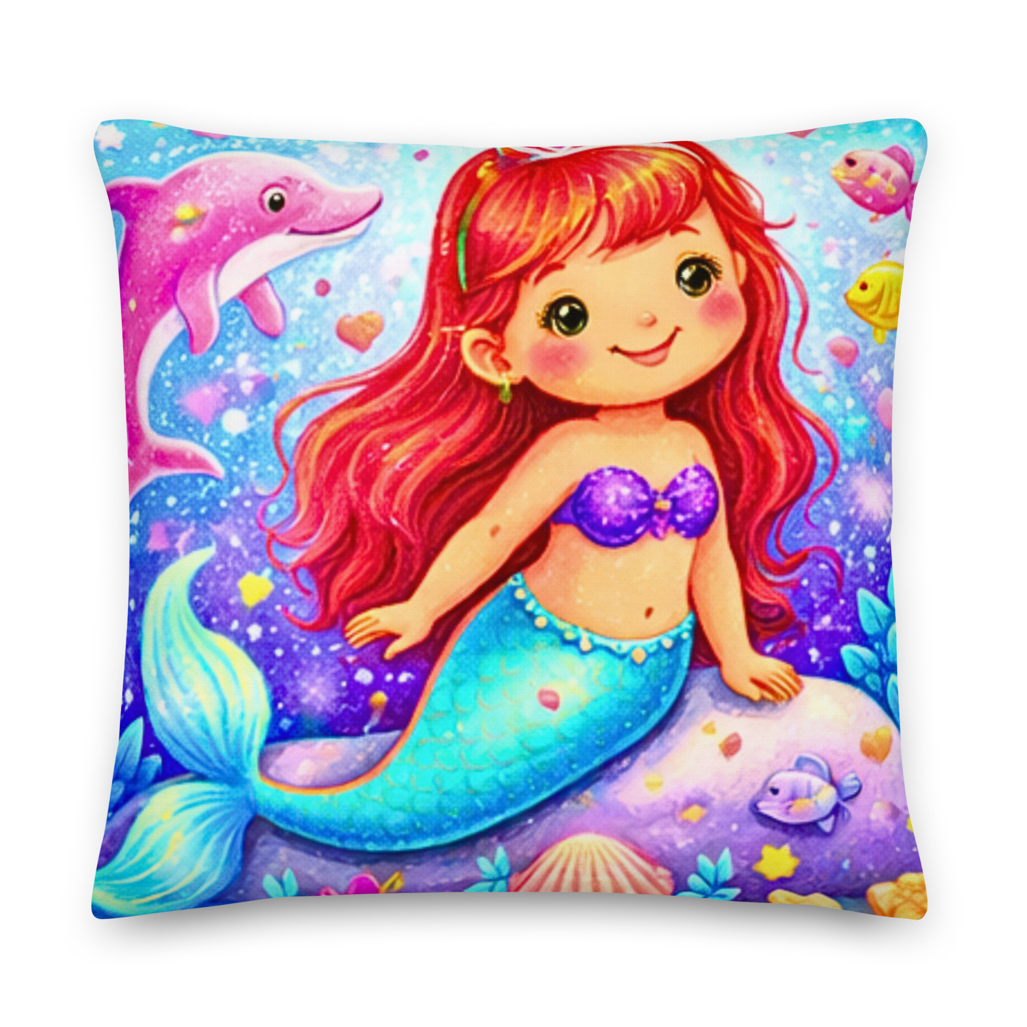Cute Mermaid Throw Pillow for Girls Room – Magical Ocean Nursery Decor Cushion I Pillows for Children