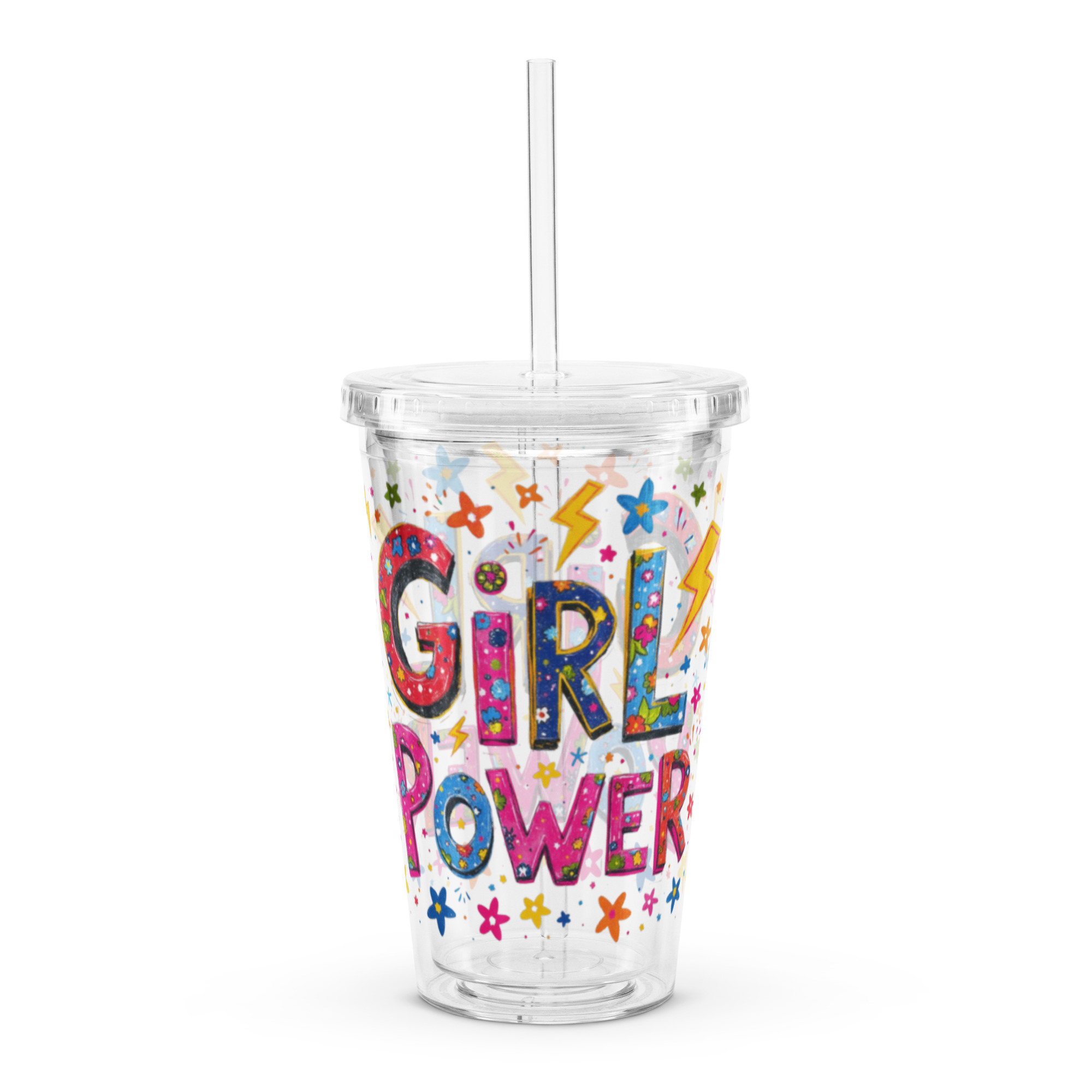Girl Power Kids Tumbler | Cute Colorful Cup with Straw | Reusable Acrylic Drink Cup for Girls | Fun Motivational Water Cup | 16oz Travel Cup