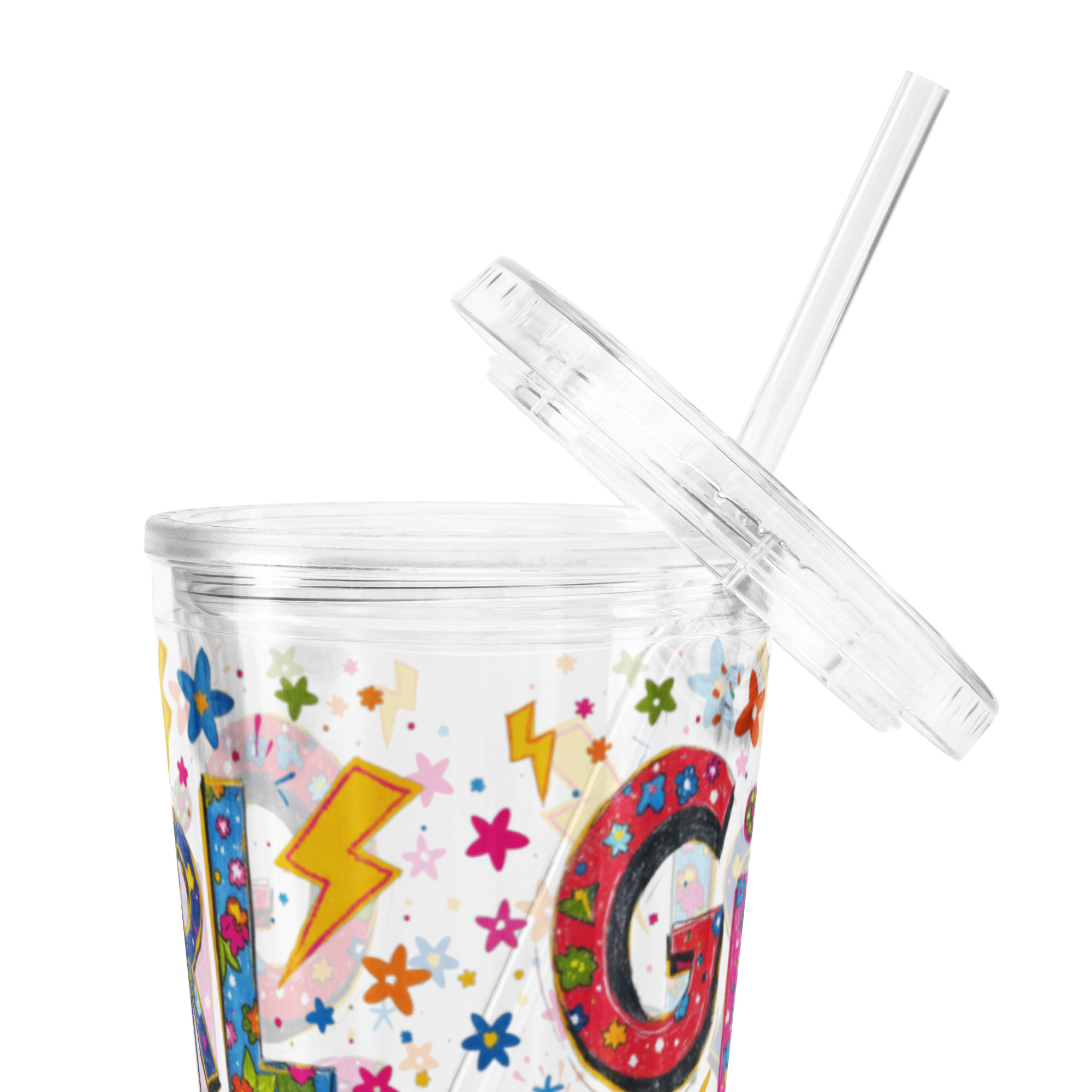 Girl Power Kids Tumbler | Cute Colorful Cup with Straw | Reusable Acrylic Drink Cup for Girls | Fun Motivational Water Cup | 16oz Travel Cup