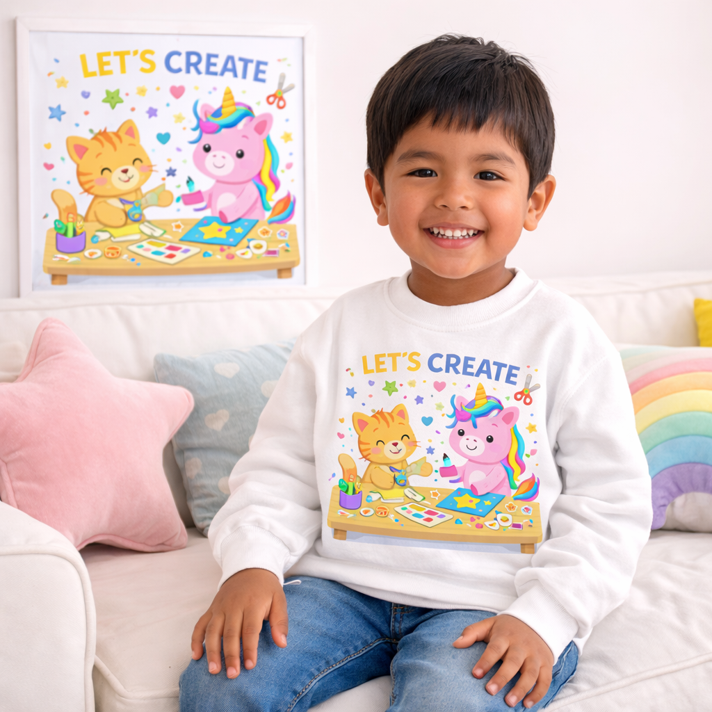 Let’s Create Kids Sweatshirt – Cute Creative Animals Art Sweater for Boys & Girls