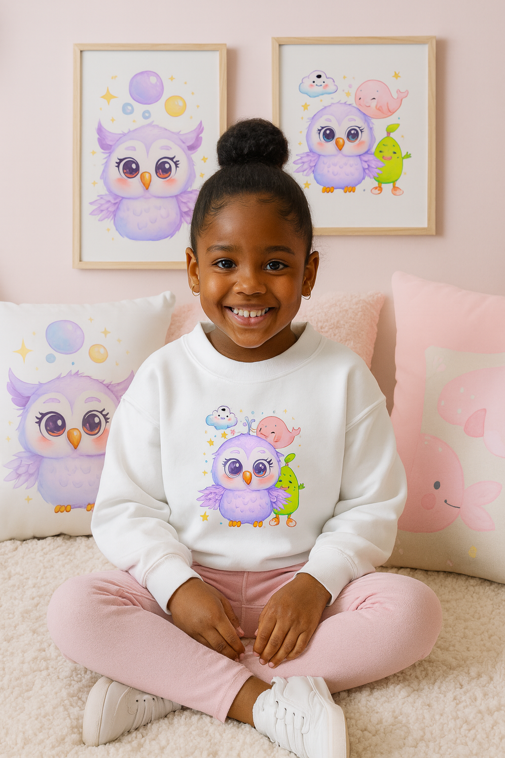 Cute Cartoon Character Sweatshirt I Cute Owl Kids Sweatshirt – Kawaii Animal Sweater for Kids I Free Shipping