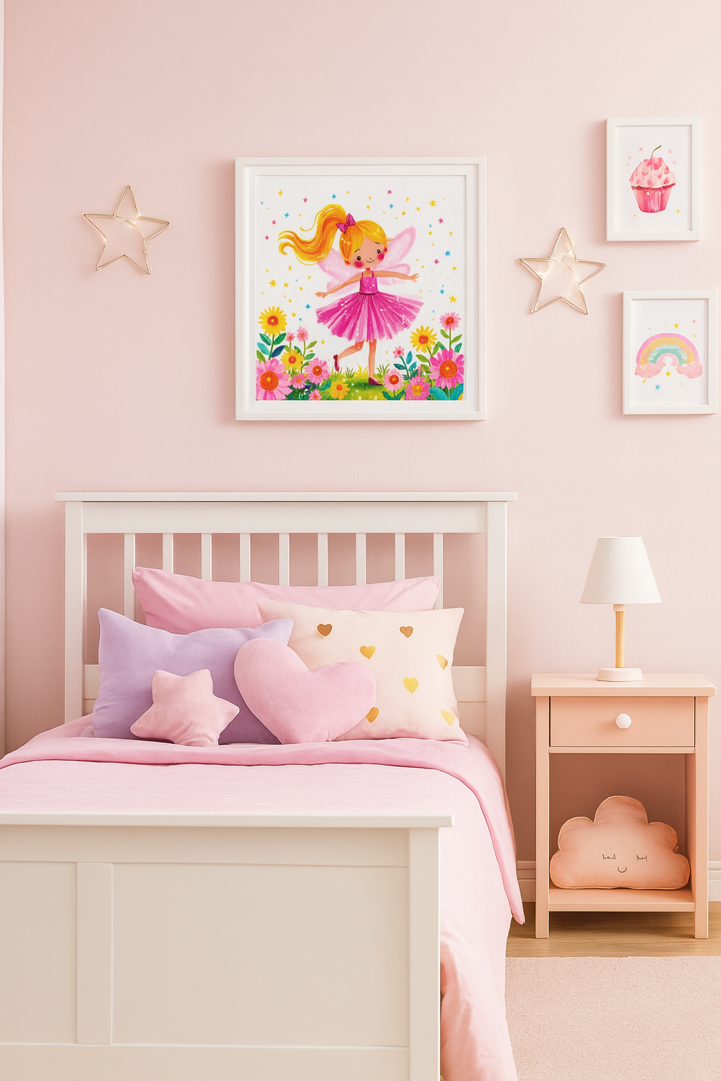 Pink Fairy Wall Art for Girls Room – Cute Ballerina Fairy Print | Nursery Decor | Toddler Bedroom Artwork | Magical Princess Butterfly Poster