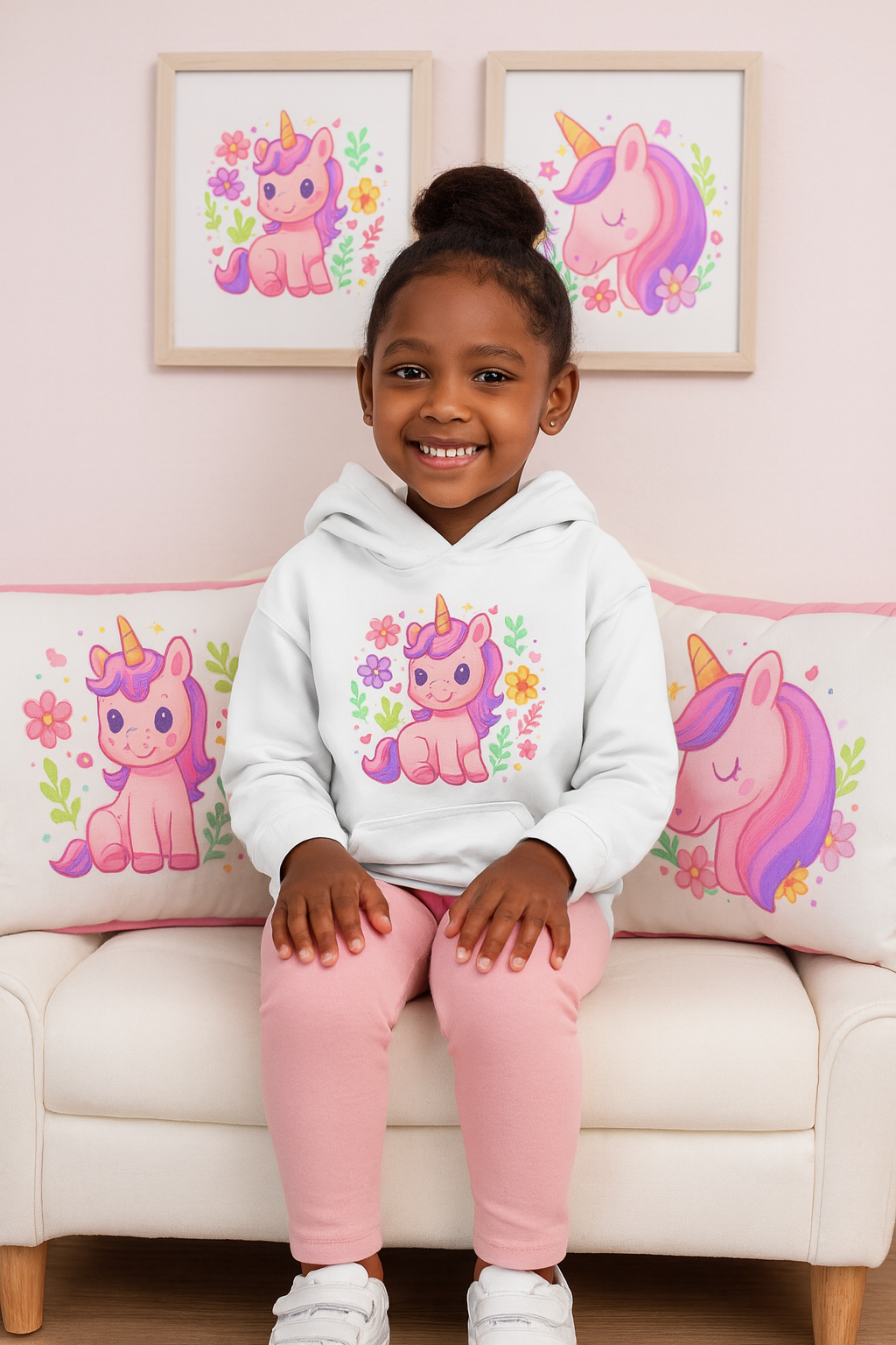 Cute Unicorn Kids Hoodie – Kawaii Pastel Sweater for Girls I Adorable Pink Unicorn Hoodie with Flowers – Cozy Gift for Little Girls